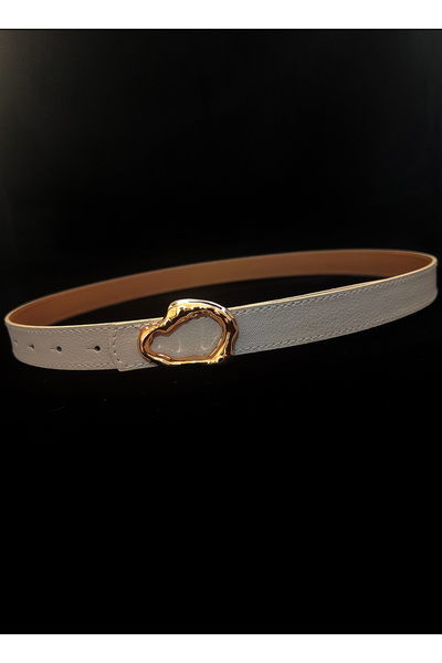 LAREON Curea de damă din piele artificială bej cu cataramă asimetrică aurie –...