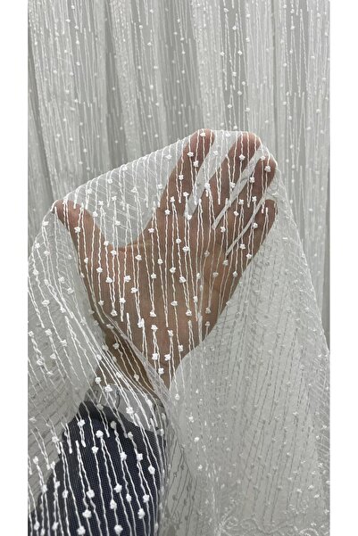 GACALLAR HOUSE Su Damlası Desen 1/3 Sık pileli Her Odaya Uyumlu Puantiyeli Tül Perde