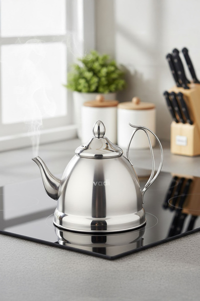 Vadi إبريق شاي من الفولاذ المقاوم للصدأ باللون الفضي من لومينا سعة 1 لتر