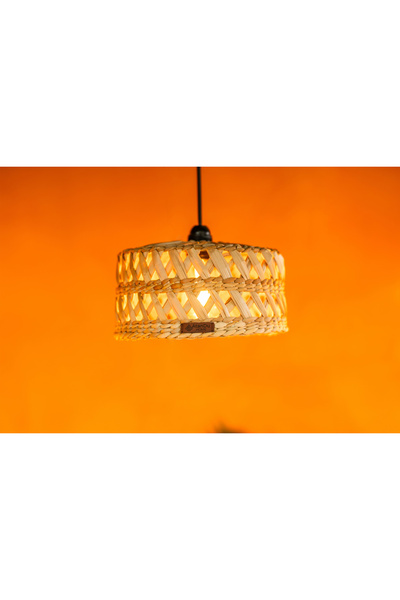 AtanDu Home Doğal Hasır Avize 28 cm – El Yapımı Bohem Sarkıt Lamba – E27 Uyum...