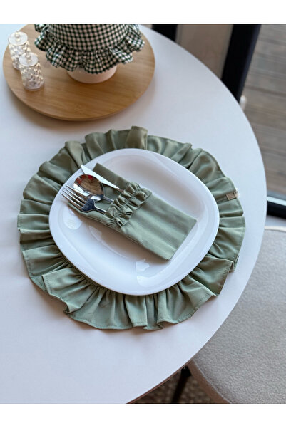 KaiAtelier 2Li Minty Keten Fırfırlı Yuvarlak Supla / Amerikan Servis