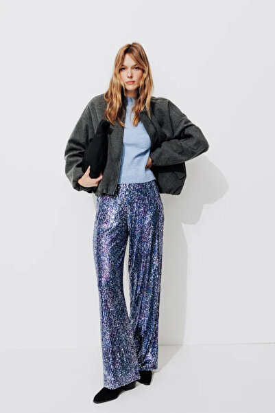İHRACATFAZLASI Multi-Colored Sequined Women's Trousers