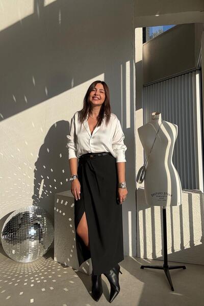 ELVAN TOLON Black Belted Pencil Skirt