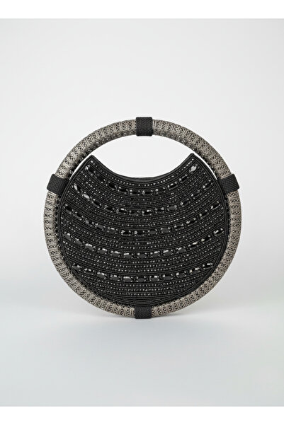 AYSHAN Patterned Embroidered Round Black Handmade Women's Bag