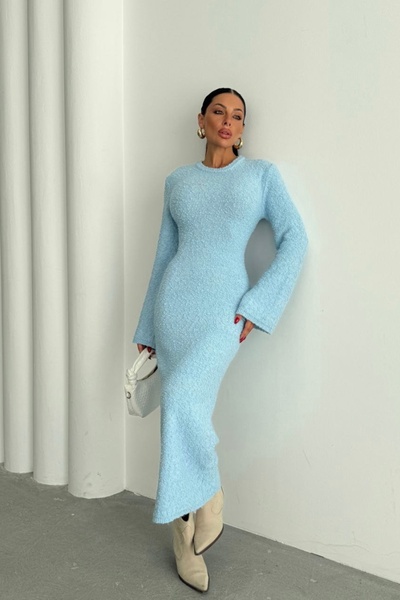 Auroveen Fit Boucle Bisiklet Yaka Uzun Kollu Triko Elbise AV3311