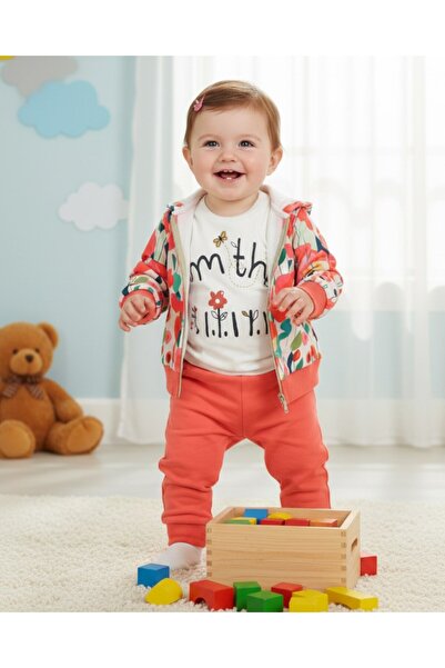 VOY KİDS Baby Girl Raincoat Hooded, 3 Piece Seasonal Top and Bottom Set L 3-6-9-12-18 Months