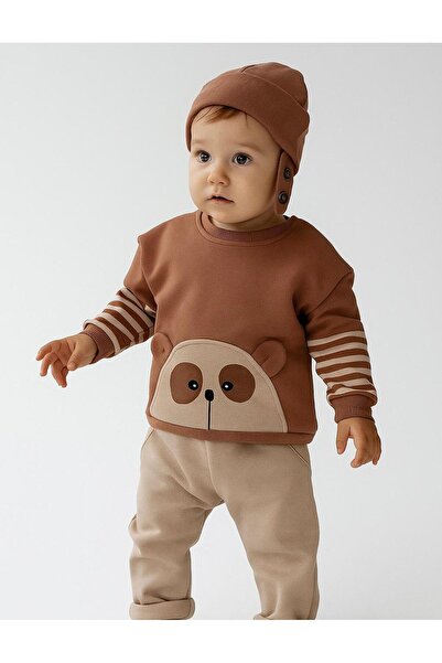 P&H BABYWEAR Oversized Baby Boy Set with Ears - Cute Teddy Bear Printed