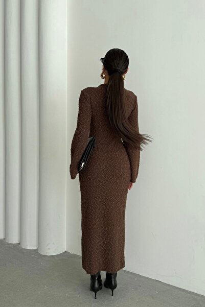 Auroveen Fit Boucle Bisiklet Yaka Uzun Kollu Triko Elbise AV3311