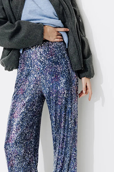 İHRACATFAZLASI Multi-Colored Sequined Women's Trousers