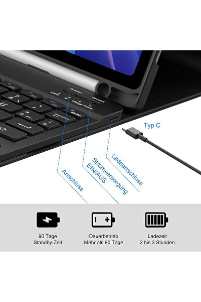 m.tk moveteck Xiaomi Redmi Pad 2 Compatible Tablet Case with Keyboard Wireless Bluetooth Pen Compartment Q Tablet Case