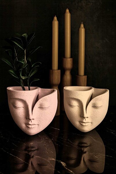 barsdepo Lüks Yüz Tasarımlı Beton Vazo Saksı – Modern & Şık Tasarım 12x12cm (...