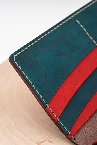 tudorAce Women's tall wallet, brown genuine leather, 20x10 cm, red & petrol green interior