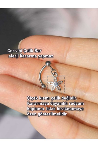 MORNEVA Çiçek Sallantılı Çelik Rook Piercingi 8mm (1 Adet)