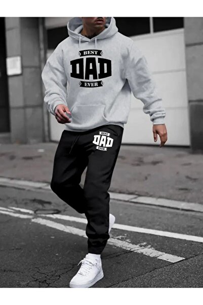 Massgai Unisex Walking Best Dad Printed Hooded Oversized Bottom-Top Set Cotton Tracksuit Set