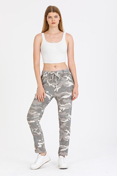 della moor Women's Beige Italian Camouflage Pattern Lycra Trousers