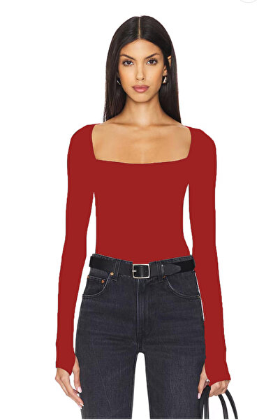 AFR CLOTHES Women's Snap-On Square Neck Double Layer Jersey Fabric Bluse