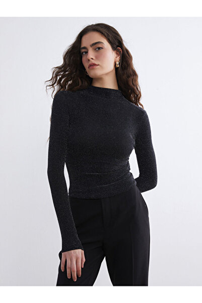 LC Waikiki Black Mock Neck Shiny Look Blouse