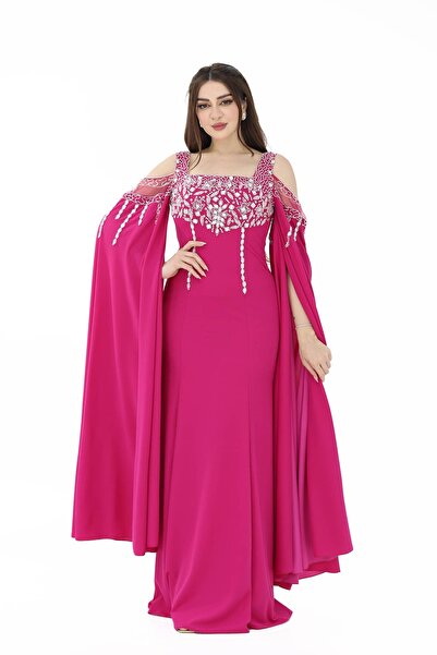 modern designer Fuchsia dress with distinctive sleeves