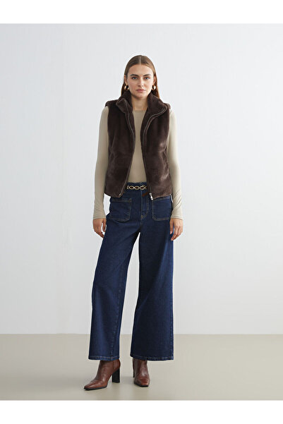 LC Waikiki Дамска кожена жилетка с изправен яка