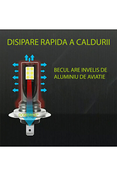 DOMDRIVE Set of 2 H7 car bulbs, 12 LED/BEC, 100W set, White light 6500k, super slim without fan or cable