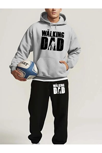 Massgai Unisex Walking Best Dad Printed Hooded Oversized Bottom-Top Set Cotton Tracksuit Set