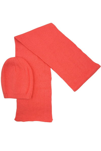 Sofist İstanbul Pomegranate Flower Knit Women's Scarf & Beanie Set Solid Color Long Soft Scarf and Beanie Set