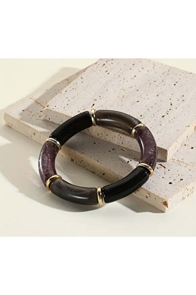 ACAR TAKI Flexible Resin Beaded Bracelet Shiny Brown Acr7899