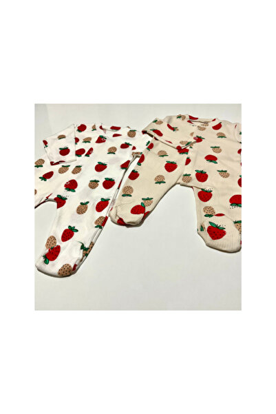 almini New Season 2 Piece Strawberry Patterned Baby Girl Romper with Booties