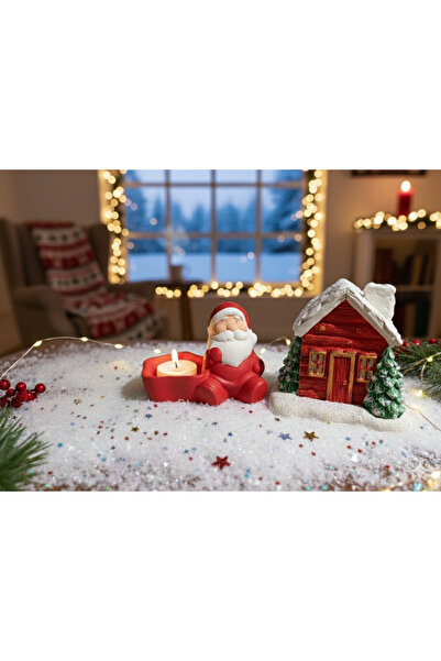 Home Yılbaşı Dekor Seti - Noel Baba Tealight Mumluk ve Dekoratif Kırmızı Kış ...