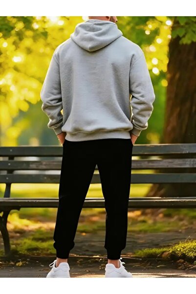 Massgai Unisex P Bear Printed Hooded Oversized Bottom-Top Set Cotton Tracksuit Set