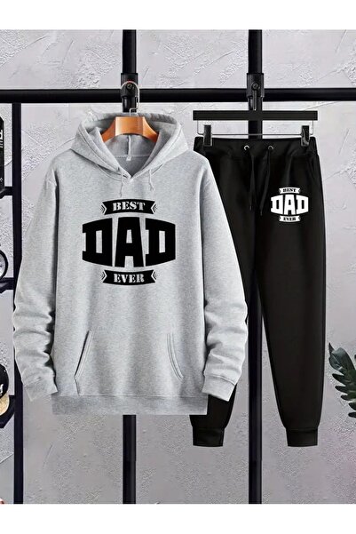 Massgai Unisex Walking Best Dad Printed Hooded Oversized Bottom-Top Set Cotton Tracksuit Set