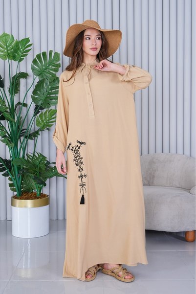 BeyzaBayram Women's Embroidered Viscose Plus Size Dress