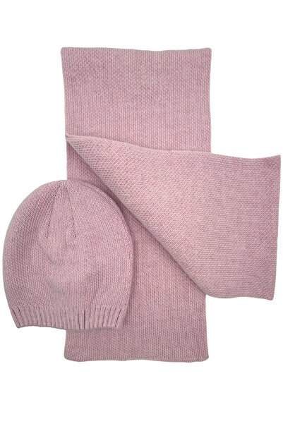 Sofist İstanbul Lilac Knitted Women's Scarf & Beanie Set Solid Color Long Soft Scarf and Beanie Set