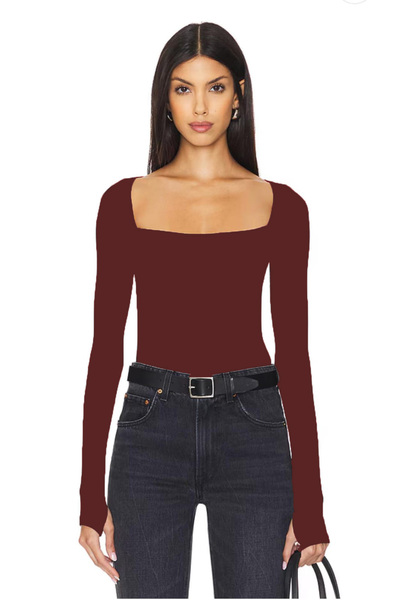 AFR CLOTHES Women's Snap-On Square Neck Double Layer Jersey Fabric Bluse