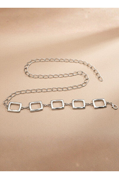 LAREON Silver Color Rectangle Detailed Chain Belt 106cm - Adjustable Stylish ...