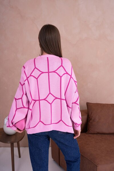 Noi Belis Oversized Teddy Bear Ethnic Patterned Knitwear Sweater Aw25Kz0078