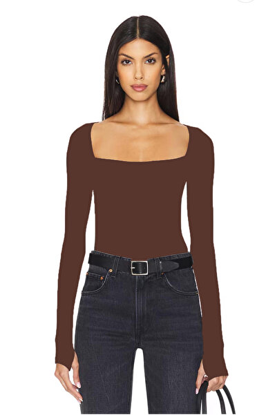 AFR CLOTHES Women's Snap-On Square Neck Double Layer Jersey Fabric Bluse