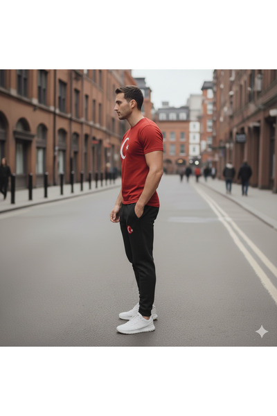 Bulvar Lee Men's Crew Neck Turkey Moon Star Printed Tracksuit Set