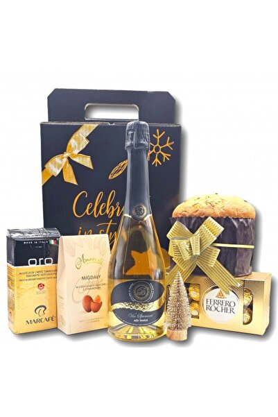 CADOURI PREMIUM Pachet cadou de Craciun, ®, model Happy New Year, cu spumant de Bohotin, praline Ferrero Rocher, cafea italiana premium si multe alte surprize pentru sarbatori de poveste