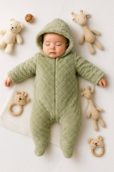 mini mia Baby Zippered Warm Hooded Welsoft Soft Jumpsuit