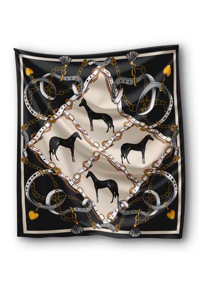 pistore Black Belt and Horse Pattern Bandana Scarf - Horse and Shawl Patterned Scarf