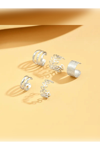 VEO STORE 5 Pieces Minimalist Open Embroidered Ear Cuff Set, Helix Earrings Clip on Ear Jewelry