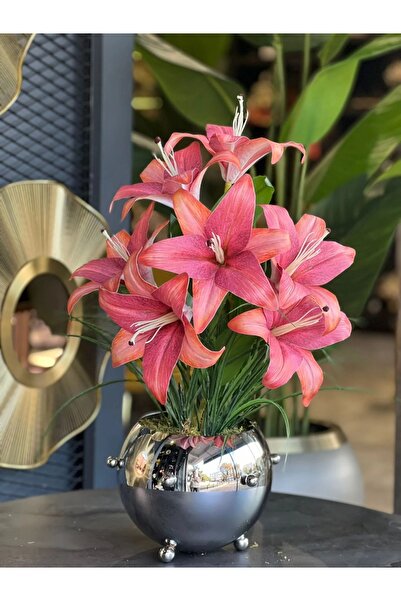 TASARIMHMODA Yapay Lilyumlu Gümüş Vazo No:2