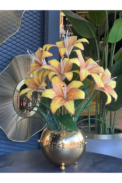 TASARIMHMODA Yapay Lilyumlu Gold Vazo No:1