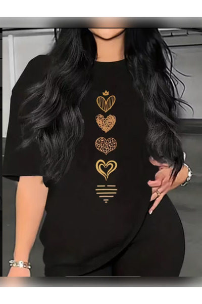 TİMİSİVA Μπλουζάκι Unisex oversized 5KALP με τύπωμα με κοντό μανίκι ΜΑΥΡΟ