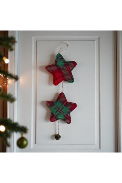 madamina Ornament decorativ de Anul Nou cu stea din țesătură în carouri, 2 bu...