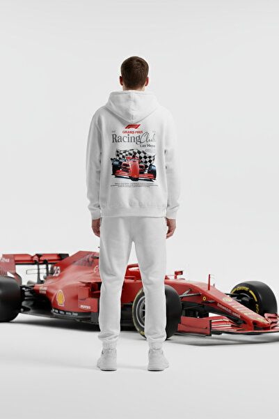 Overoz Formula 1 Grand Prix Las Vegas Racing Club Printed Hooded Oversized Sweatshirt White Hoodie H1412