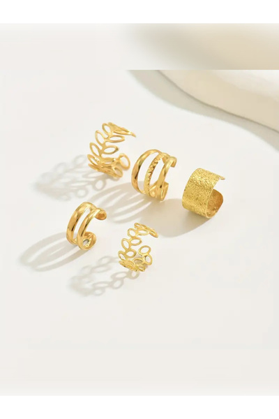 VEO STORE 5 Pieces Minimalist Open Embroidered Ear Cuff Set, Helix Earrings Clip on Ear Jewelry