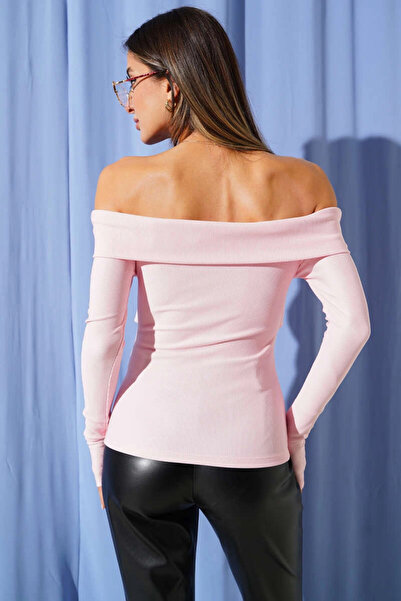 ZENGEZUR MALL Lvsqvr Madonna Cross Neck Blouse Pink T4331 (225915) (Size: S)