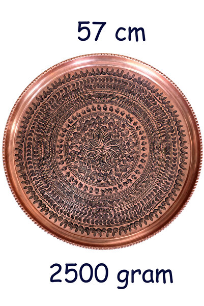 Binbir Trend 57 cm Hand Embroidered Authentic Patterned Thick Urfa Copper Tray - Bakir-Tps486